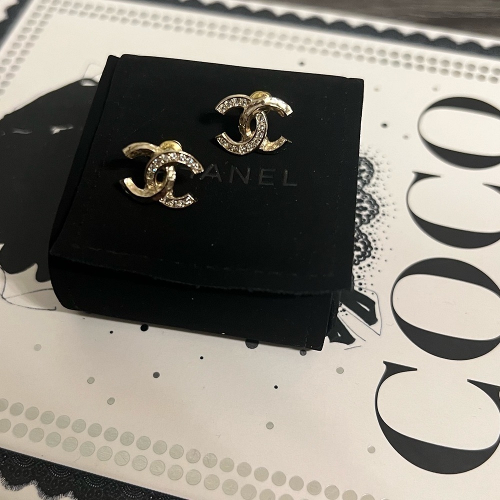 Chanel Classic Gold Mini CC Crystal Stud Earrings